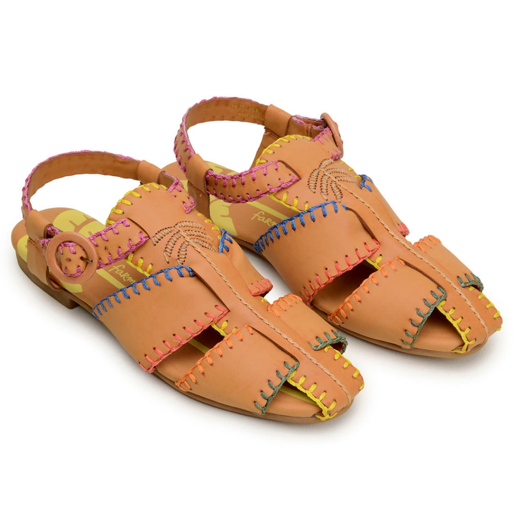 Bn Farm Rio Caramel Palm Tree Embroidered Cage Sandals